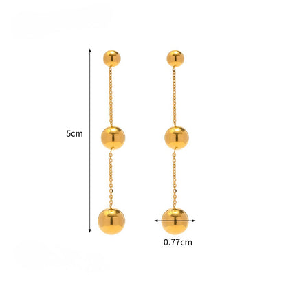 Dangle Drop CZ Earrings Collection — Triple Bead Drop Earrings · Gold