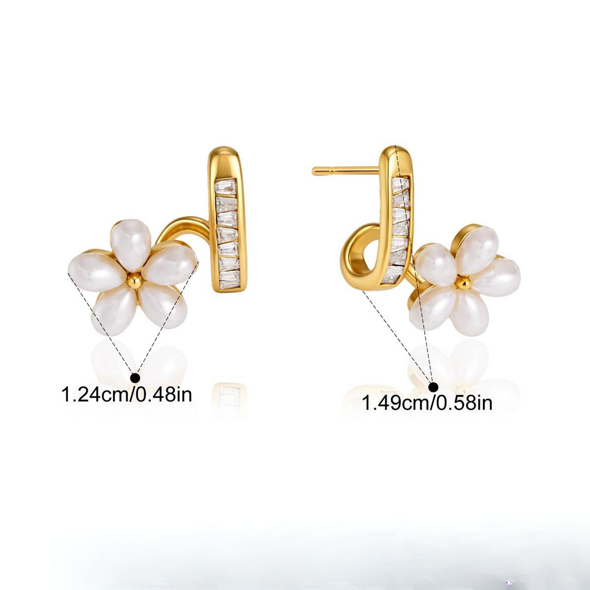Pearl Flower CZ Huggie Hoop Earrings — Pearl Bloom Hoop Earrings · Gold