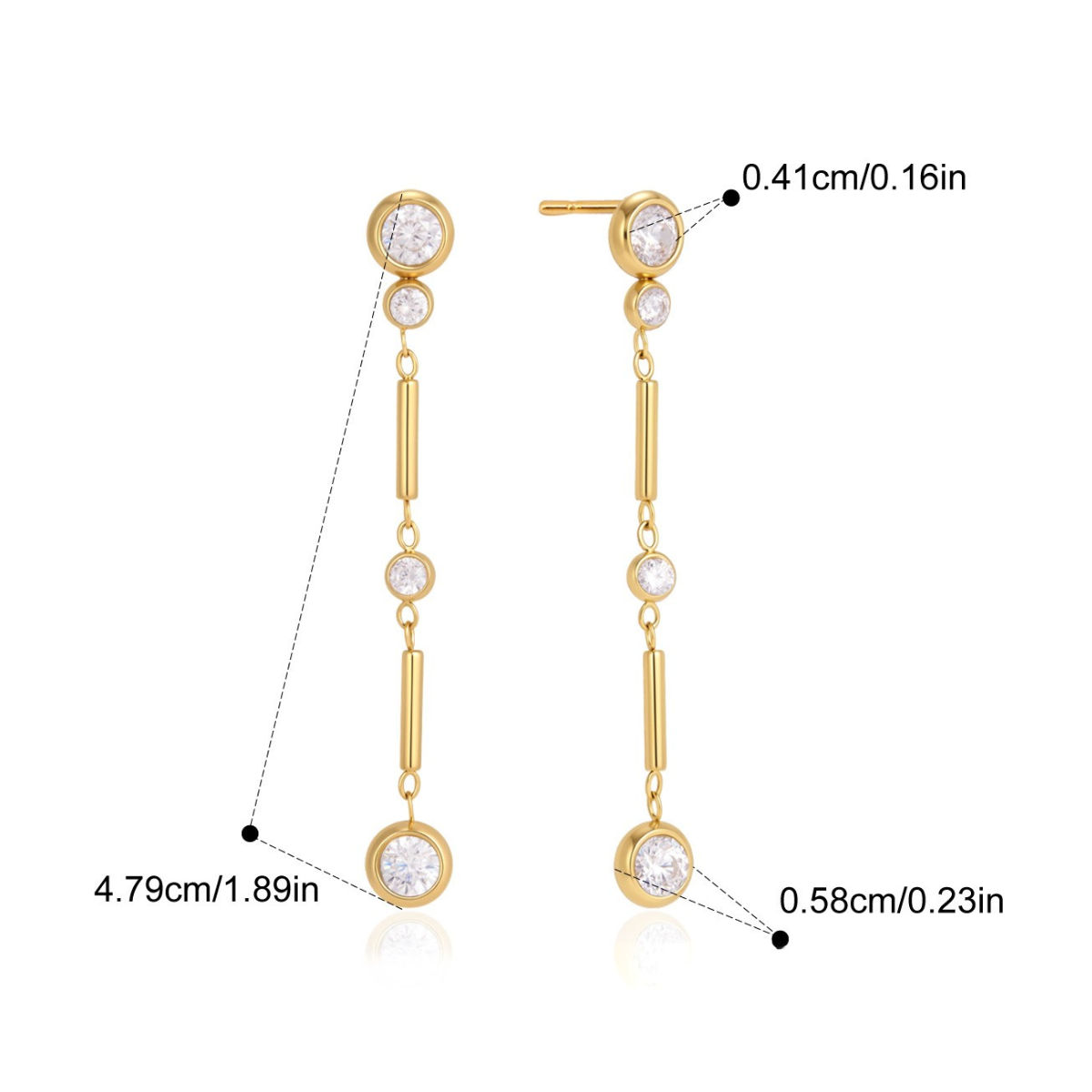 Modern Geometric CZ Bar Drop Earrings — Long Bar & Globe Drop Earrings · Gold