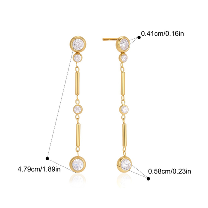 Modern Geometric CZ Bar Drop Earrings — Long Bar & Globe Drop Earrings · Gold