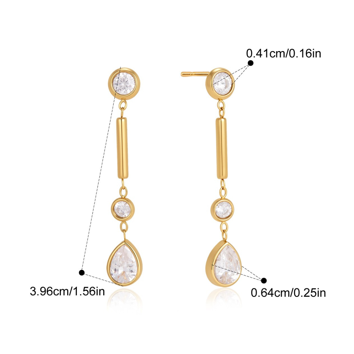 Modern Geometric CZ Bar Drop Earrings — Round & Pear Drop Earrings · Gold