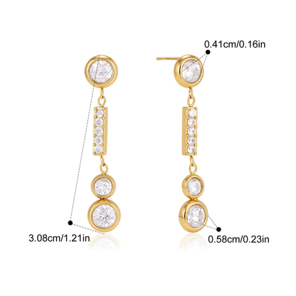 Modern Geometric CZ Bar Drop Earrings — Pavé Bar & Twin Drop Earrings · Gold