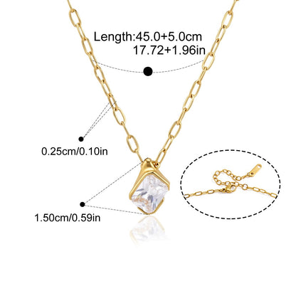 Vintage CZ Pendant Necklace Collection — Flow Oblong Necklace · Gold