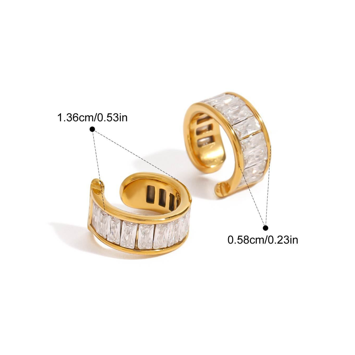 Vintage CZ Stud & Ear Cuff Set — Baguette Pavé Ear Cuff · Gold
