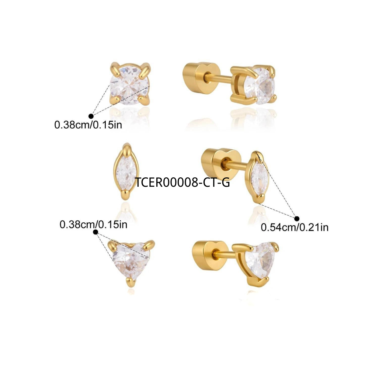 Vintage CZ Stud & Ear Cuff Set — CZ Trio Stud Set（3） · Gold