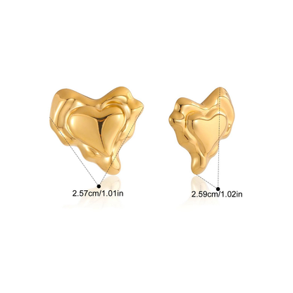 Puffy Heart Stainless Steel Jewelry Set — Molten Wave Heart Earrings · Gold