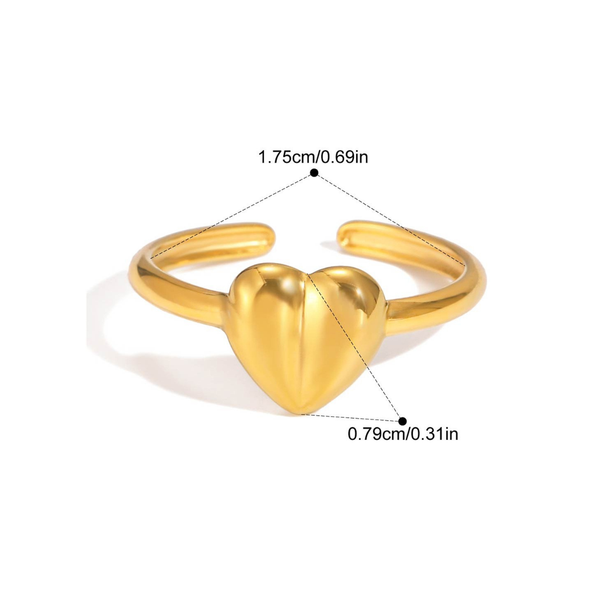 Puffy Heart Stainless Steel Jewelry Set — Open Heart Adjustable Ring · Gold