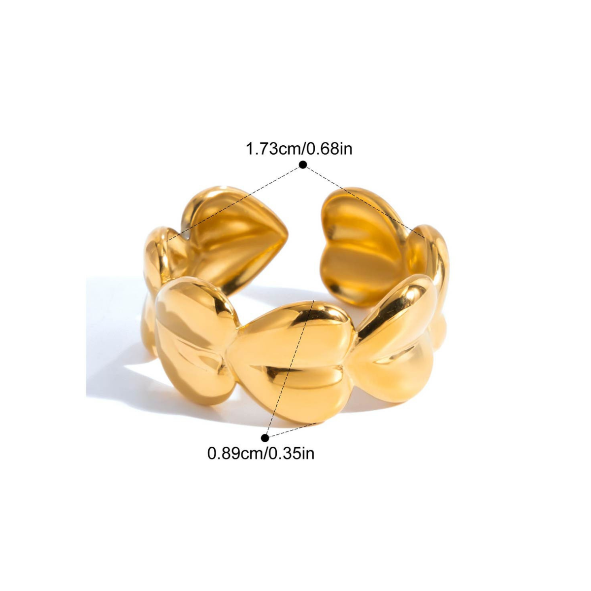 Puffy Heart Stainless Steel Jewelry Set — Multi-Heart Puffy Ring · Gold