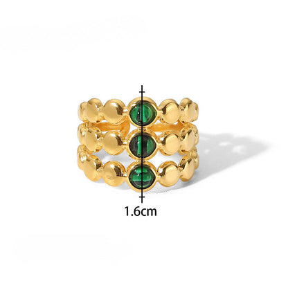 Statement Colorful CZ & Stone Adjustable Ring Series — Green Trio Stone Ring · Gold