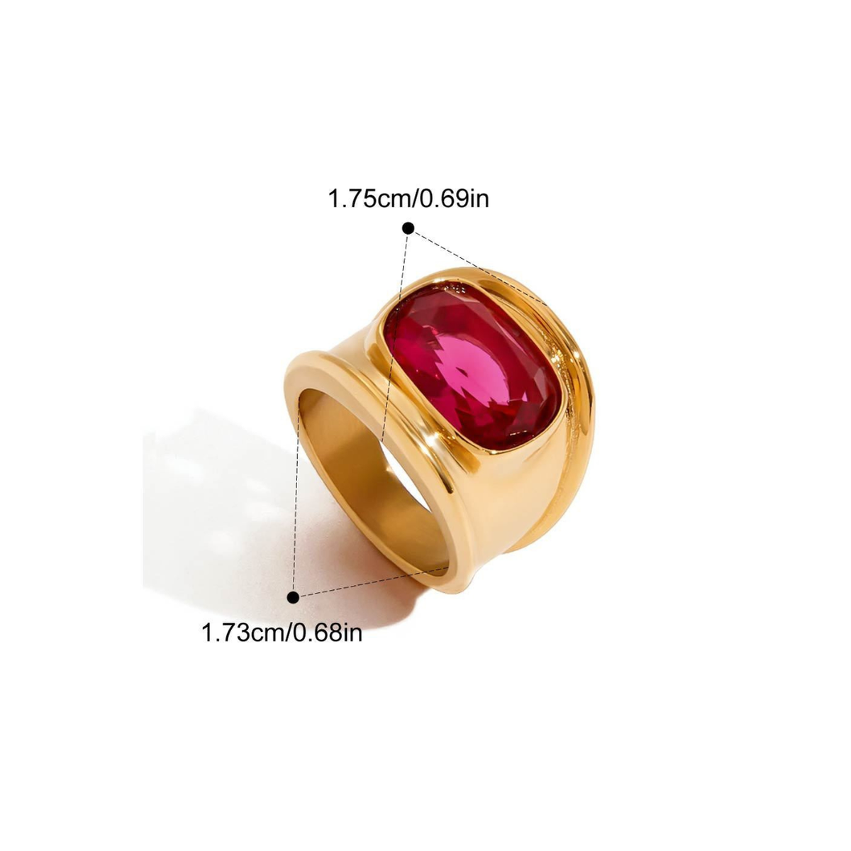 Statement Colorful CZ & Stone Adjustable Ring Series — Magenta CZ Signet Ring · Gold