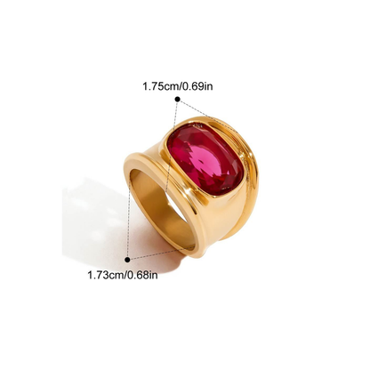 Statement Colorful CZ & Stone Adjustable Ring Series — Magenta CZ Signet Ring · Gold