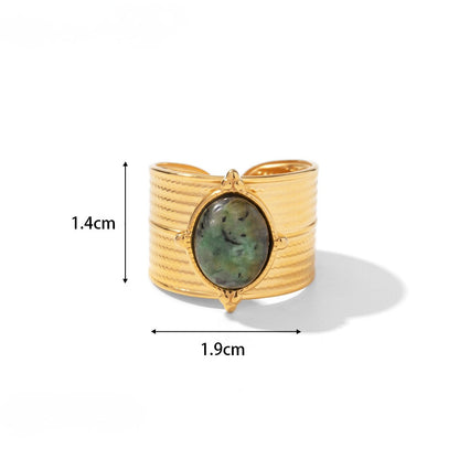 Statement Colorful CZ & Stone Adjustable Ring Series — Green Stone Wave Band Ring · Gold