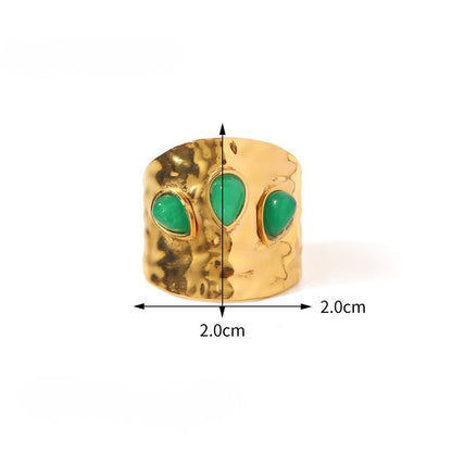 Statement Colorful CZ & Stone Adjustable Ring Series — Triple Green Stone Ring · Gold