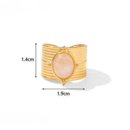 Statement Colorful CZ & Stone Adjustable Ring Series — Rose Quartz Wavy Band Ring · Gold