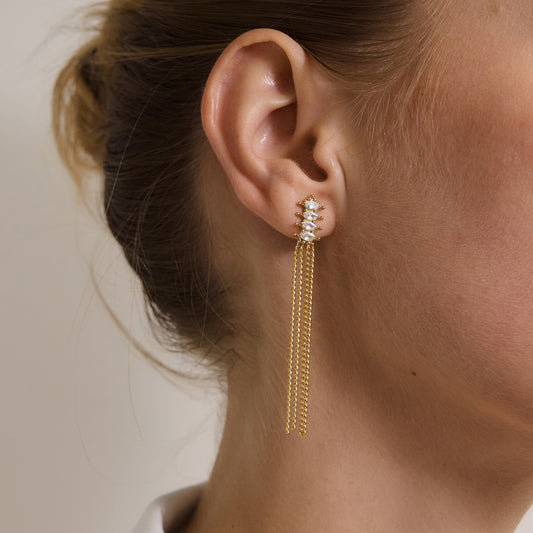 Crystal Chain Tassel Earrings — view 2