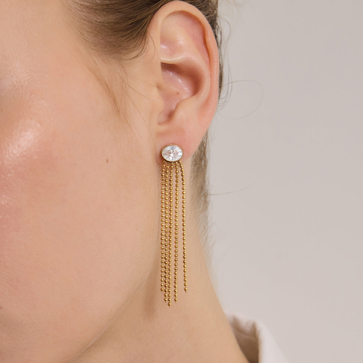 Crystal Chain Tassel Earrings — view 3