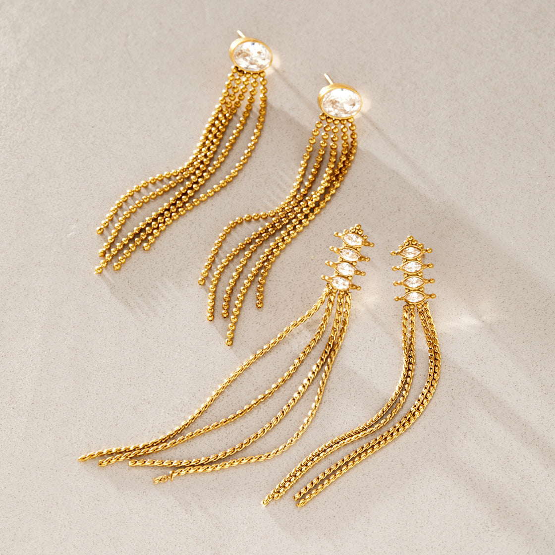 Crystal Chain Tassel Earrings — view 4