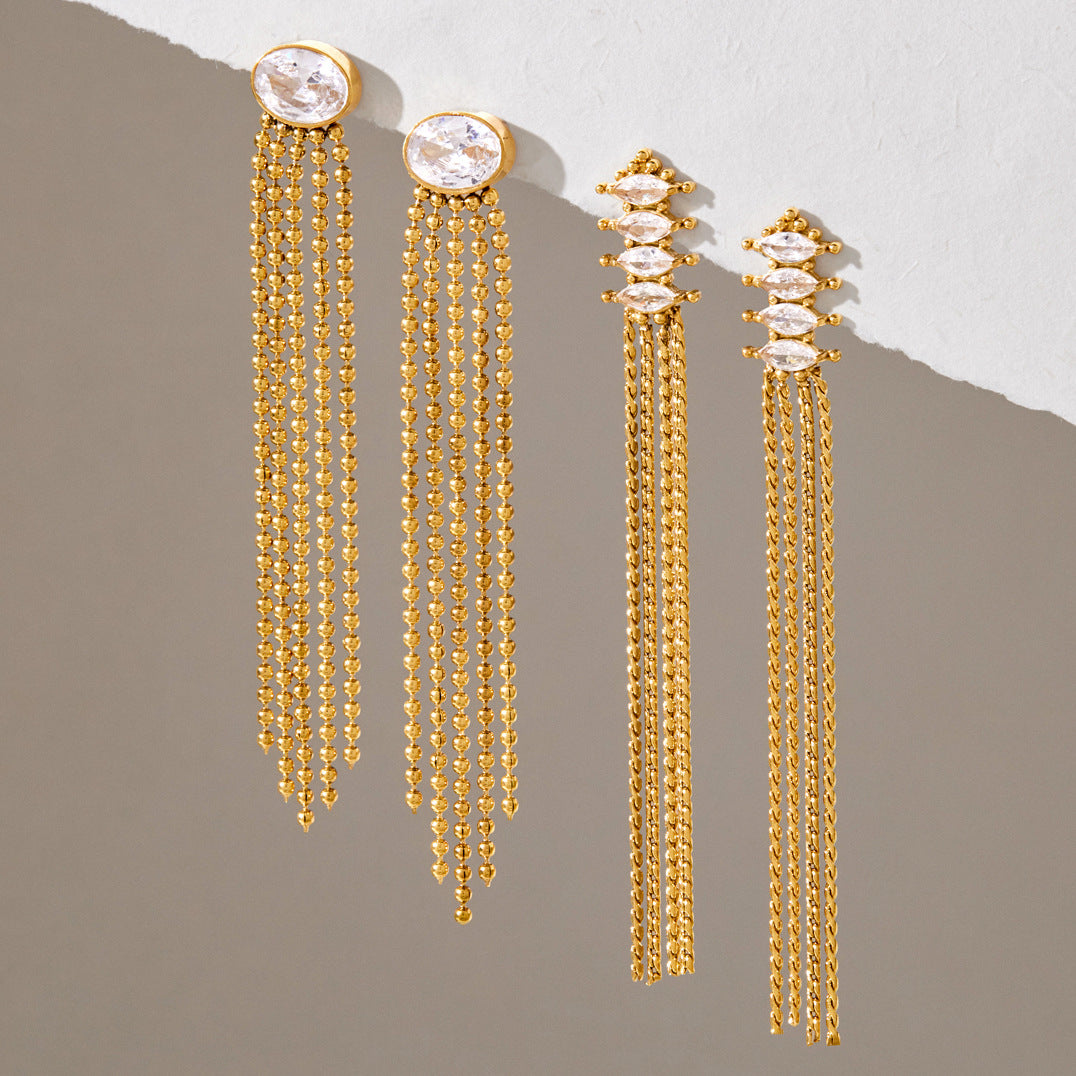 Crystal Chain Tassel Earrings — view 5