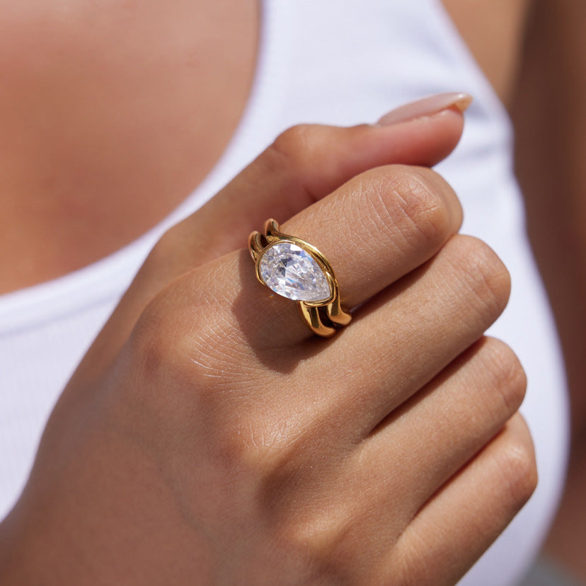 Chunky Pear Cut Open Ring — view 2