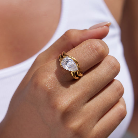 Chunky Pear Cut Open Ring — view 2