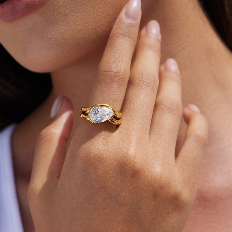 Chunky Pear Cut Open Ring — view 3