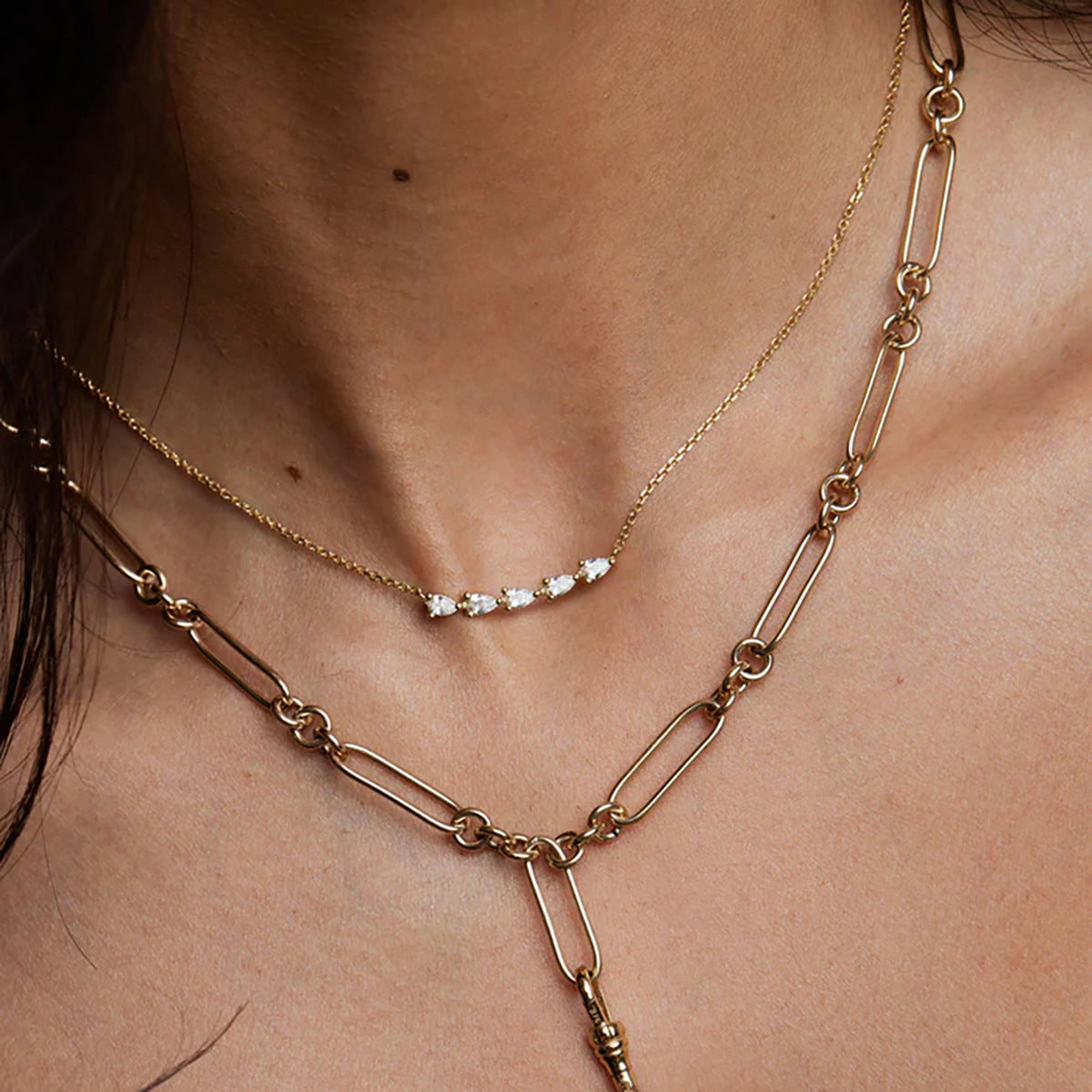 Smile CZ Chain Necklace — view 3