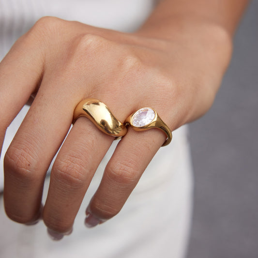 Domed Band and Oval Cuff Rings — view 2