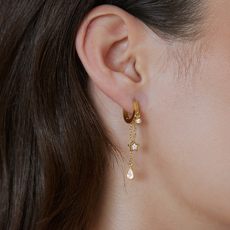Star Teardrop Chain Dangle Earrings — view 2