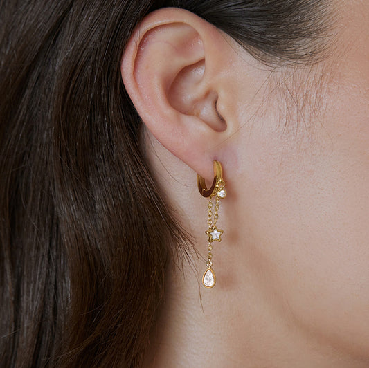 Star Teardrop Chain Dangle Earrings — view 2