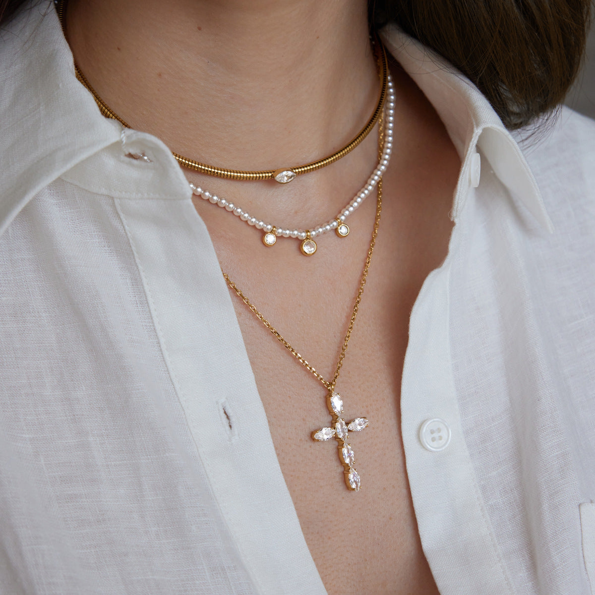 Boho Layered Pearl Necklace — view 2