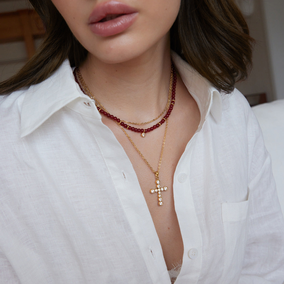 Boho Layered Pearl Necklace — view 3