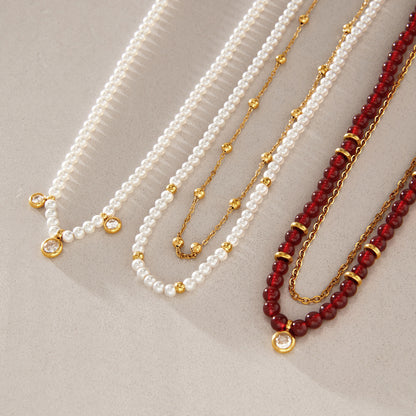 Boho Layered Pearl Necklace — view 4