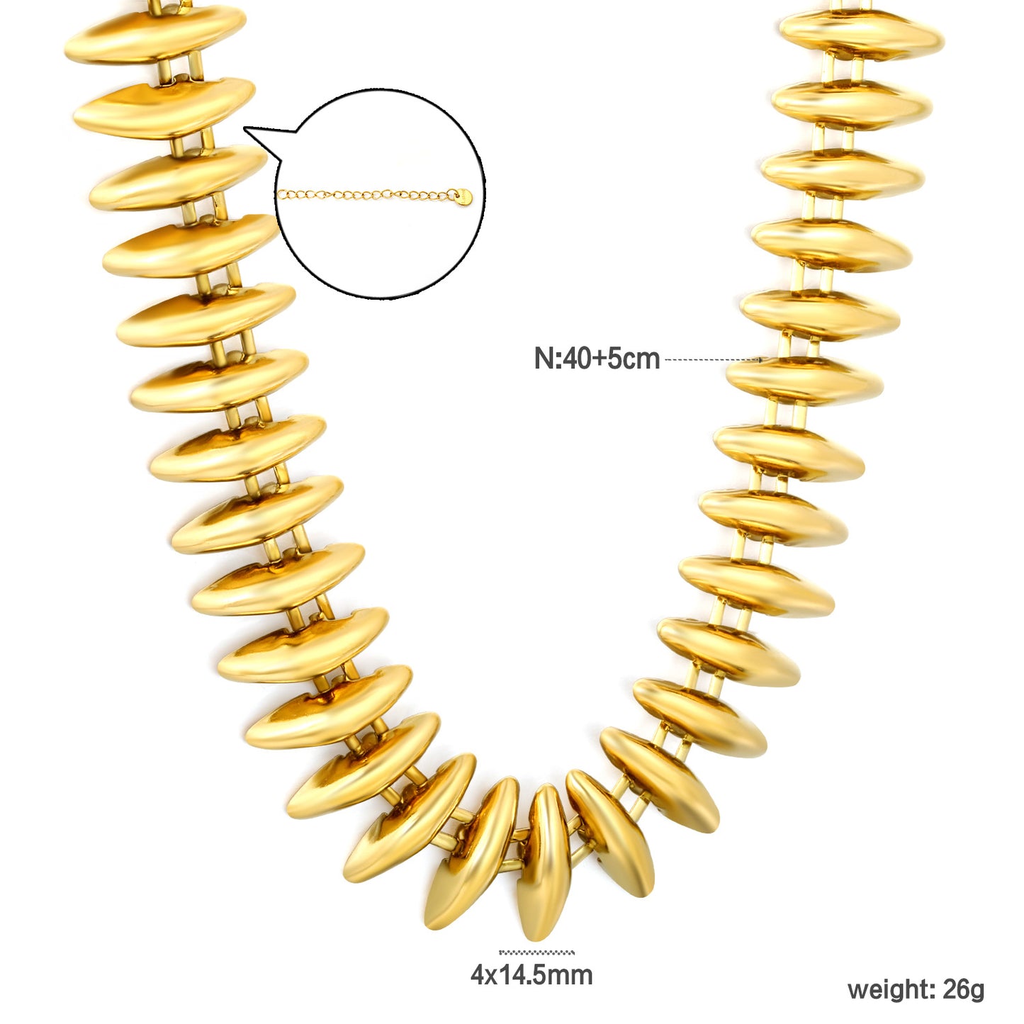 Torpedo Jewelry Set — Elongated Bead Necklace · Gold