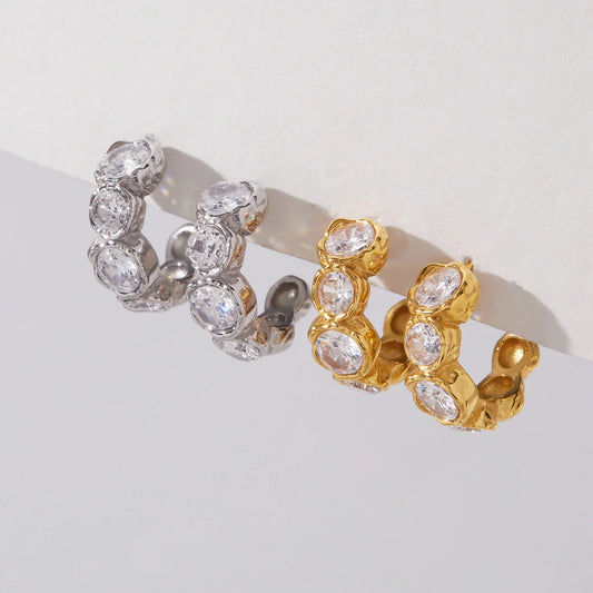 Oval CZ Chunky Huggie Earrings