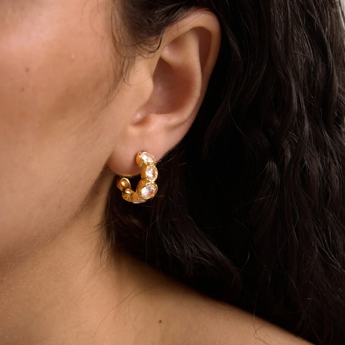 Oval CZ Chunky Huggie Earrings — view 2