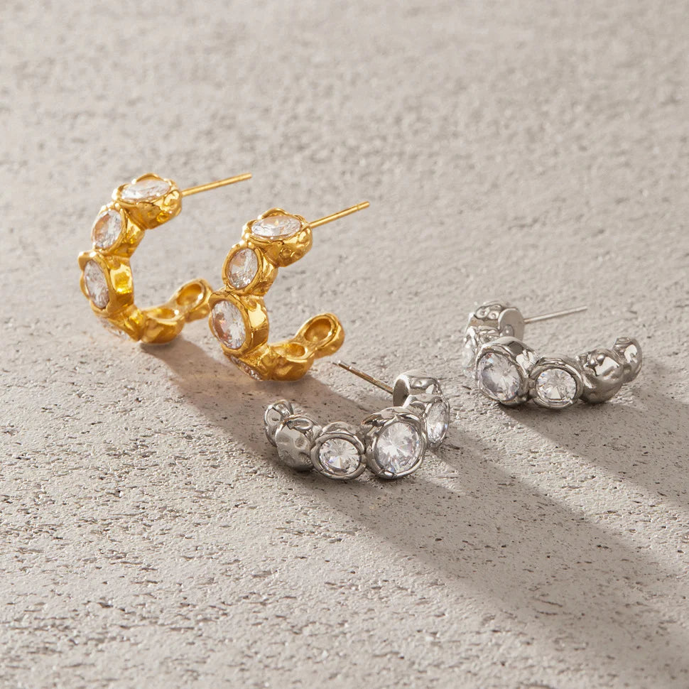 Oval CZ Chunky Huggie Earrings — view 4