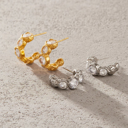Oval CZ Chunky Huggie Earrings — view 4
