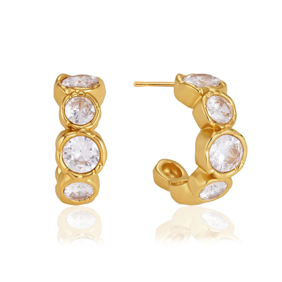 Oval CZ Chunky Huggie Earrings — view 5