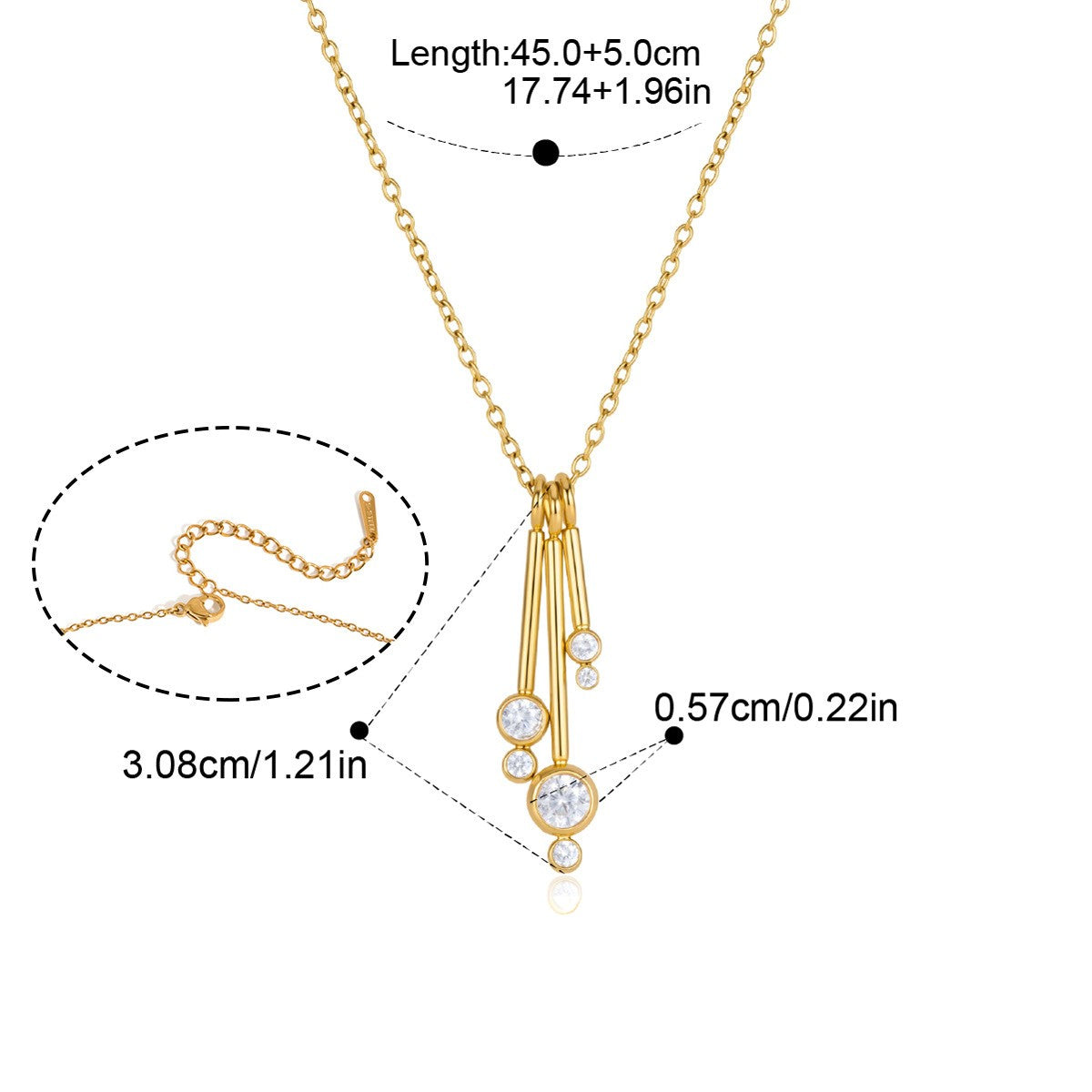 Gold Tassel Drop Pendant Necklace — P Bezel Bar Trio · Gold