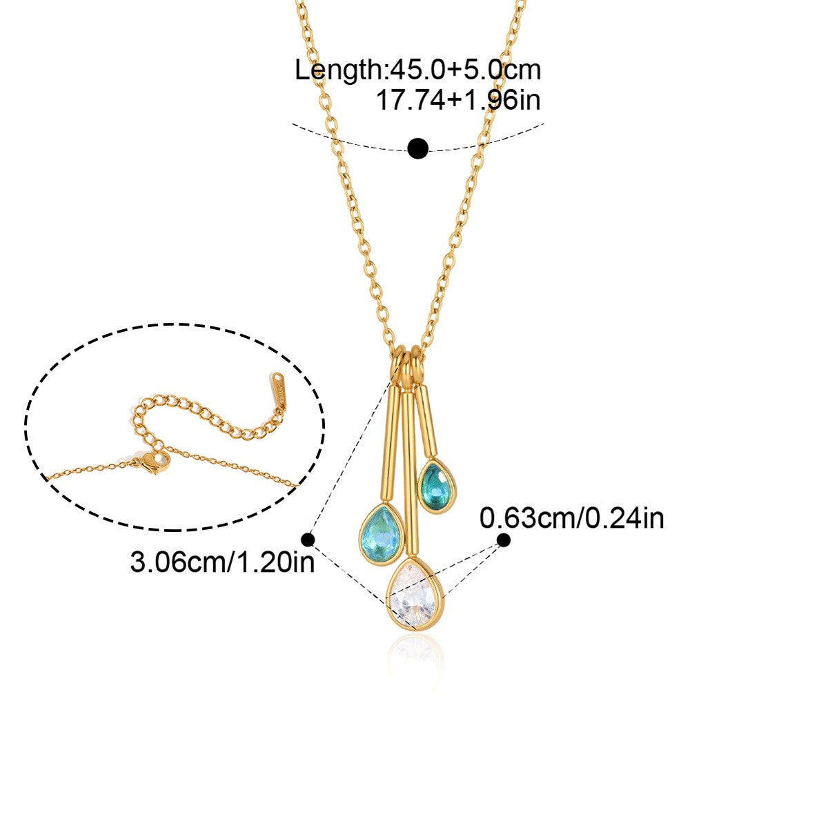 Teardrop CZ Pendant Necklace — B Mixed Triple Pear · Gold