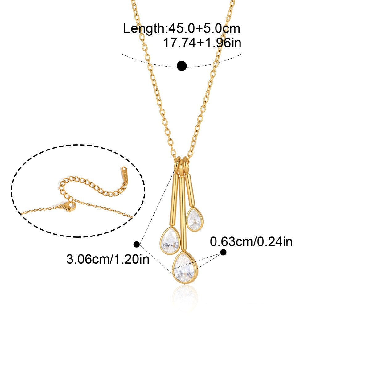 Teardrop CZ Pendant Necklace — C Mixed Triple Pear · Gold