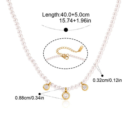 Boho Layered Pearl Necklace — Triple Bezel Pearl Strand · Gold