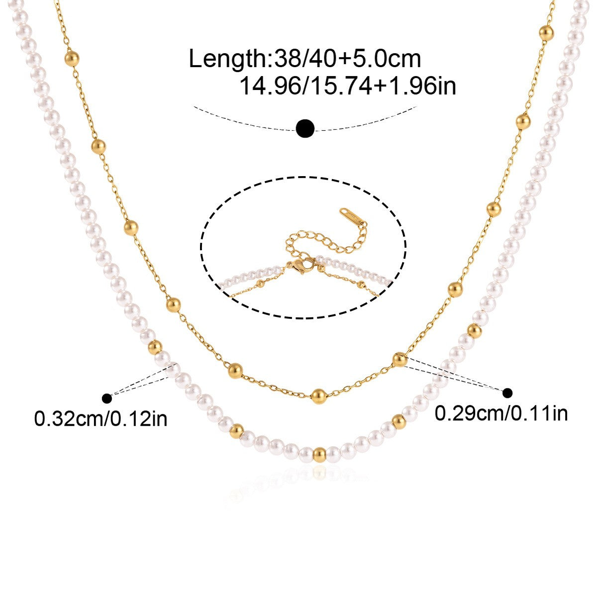 Boho Layered Pearl Necklace — Layered Pearl Ball Chain · Gold