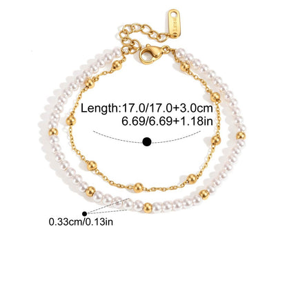 Boho Beaded Bracelet — Pearl Gold Beads · Gold
