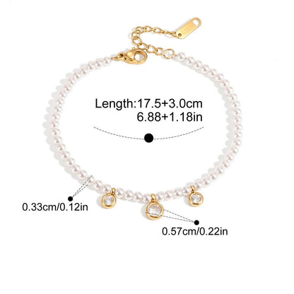 Boho Beaded Bracelet — Pearl Bezel Trio · Gold