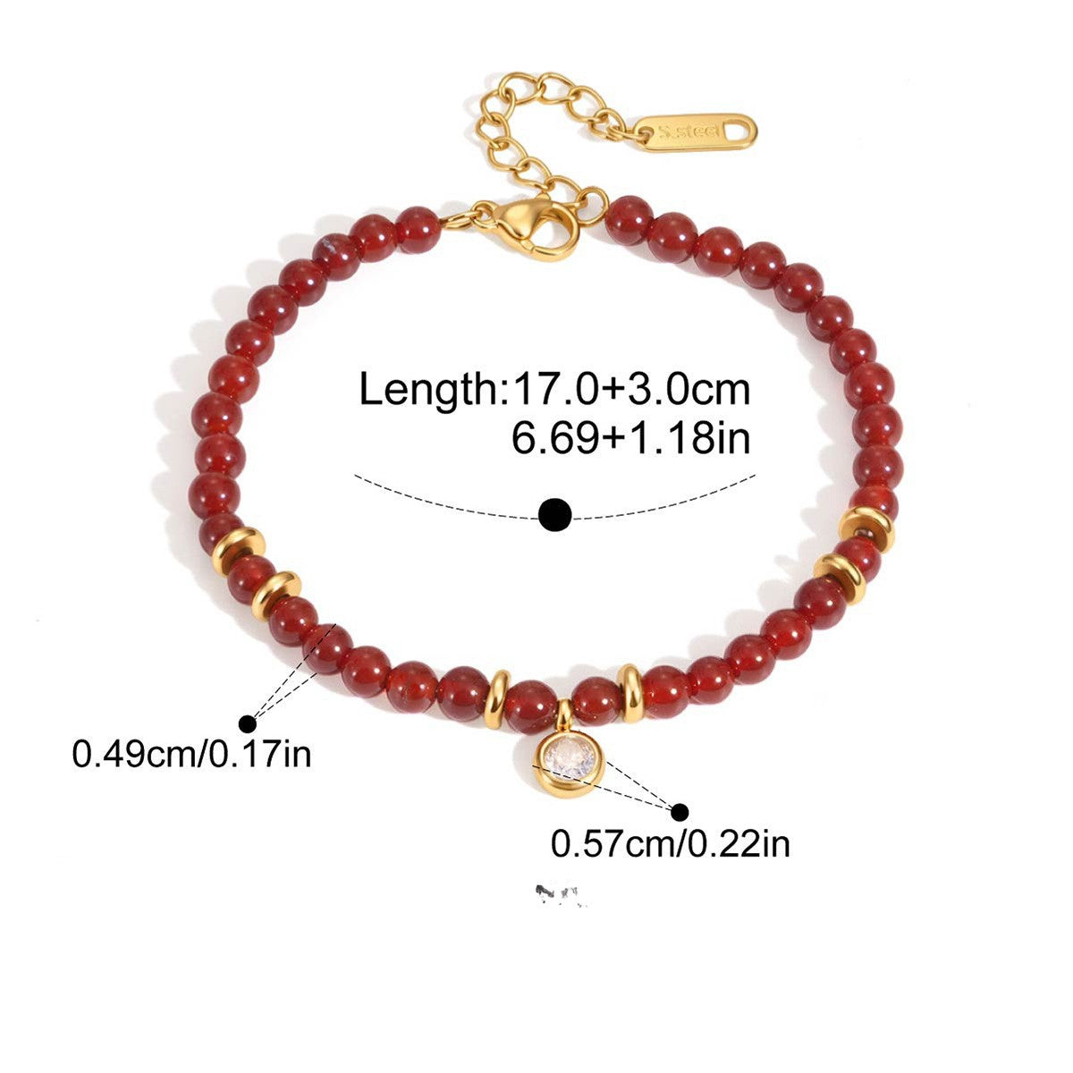 Boho Beaded Bracelet — Red Beaded Solitaire · Gold