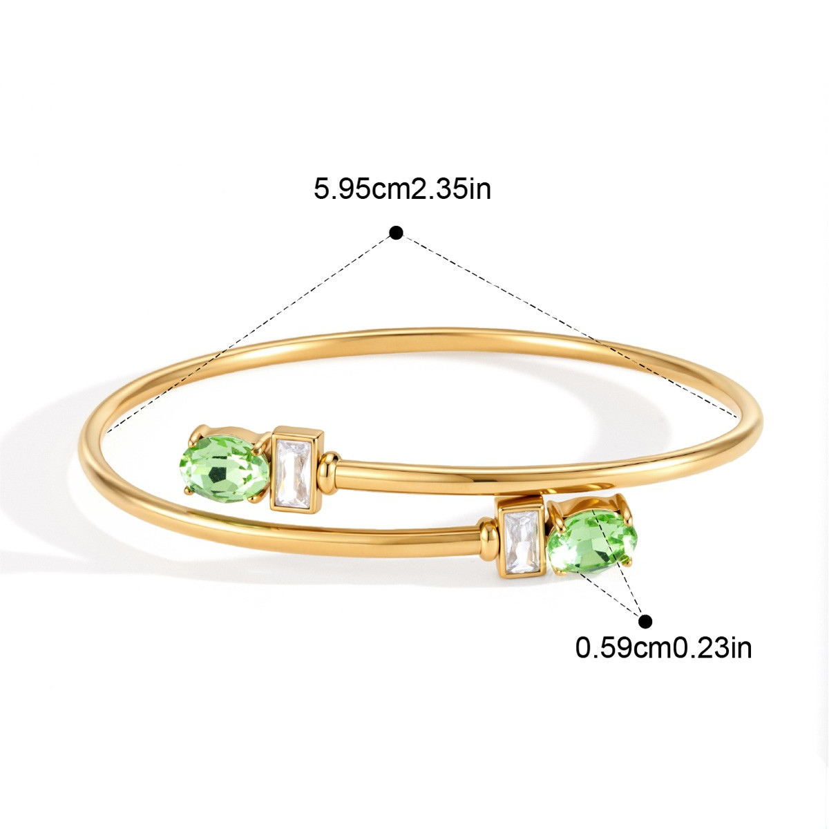 Birthstone Open Cuff Bracelet — Oval Green Baguette Cuff · Gold