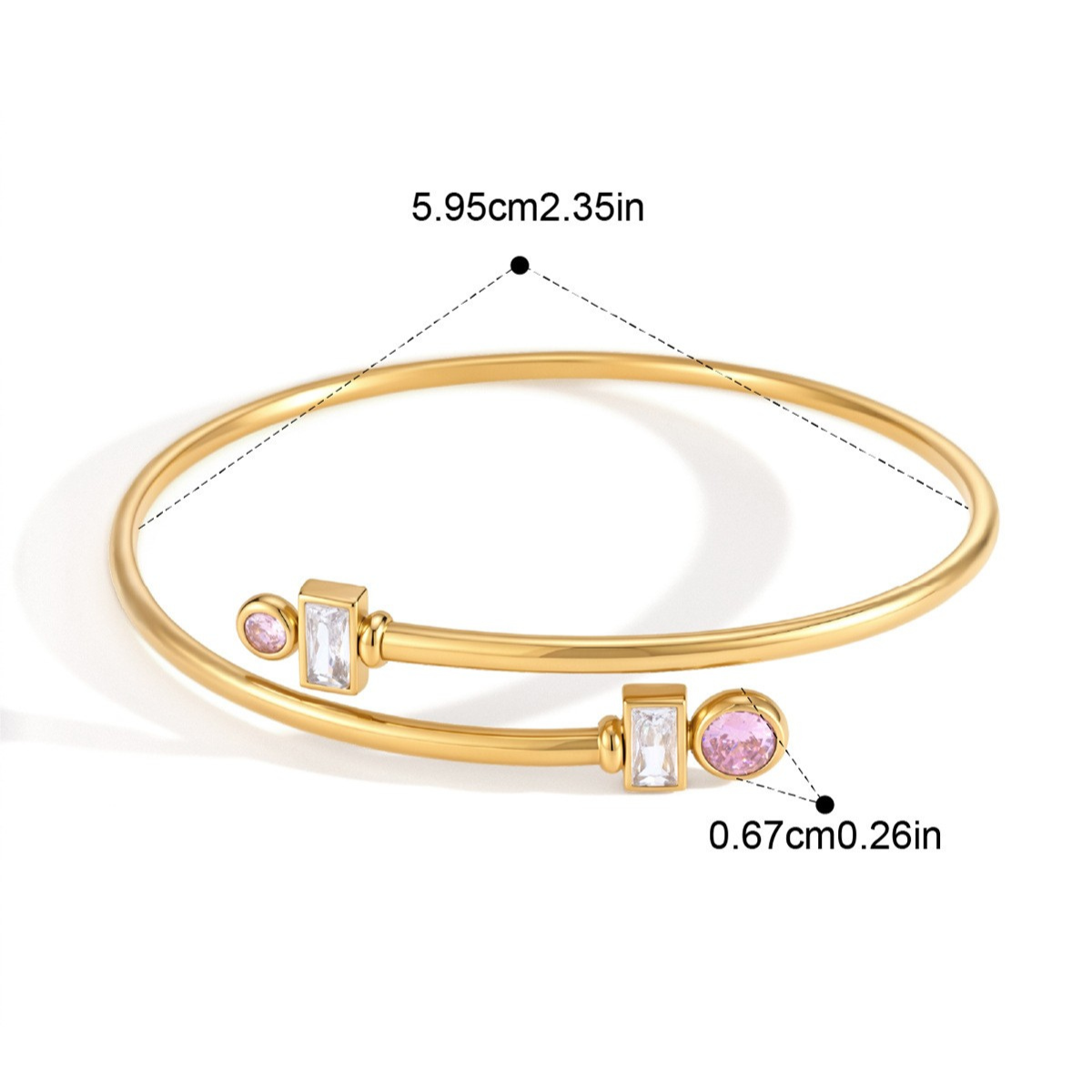 Birthstone Open Cuff Bracelet — Round Pink Baguette Cuff · Gold