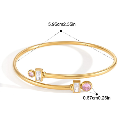 Birthstone Open Cuff Bracelet — Round Pink Baguette Cuff · Gold