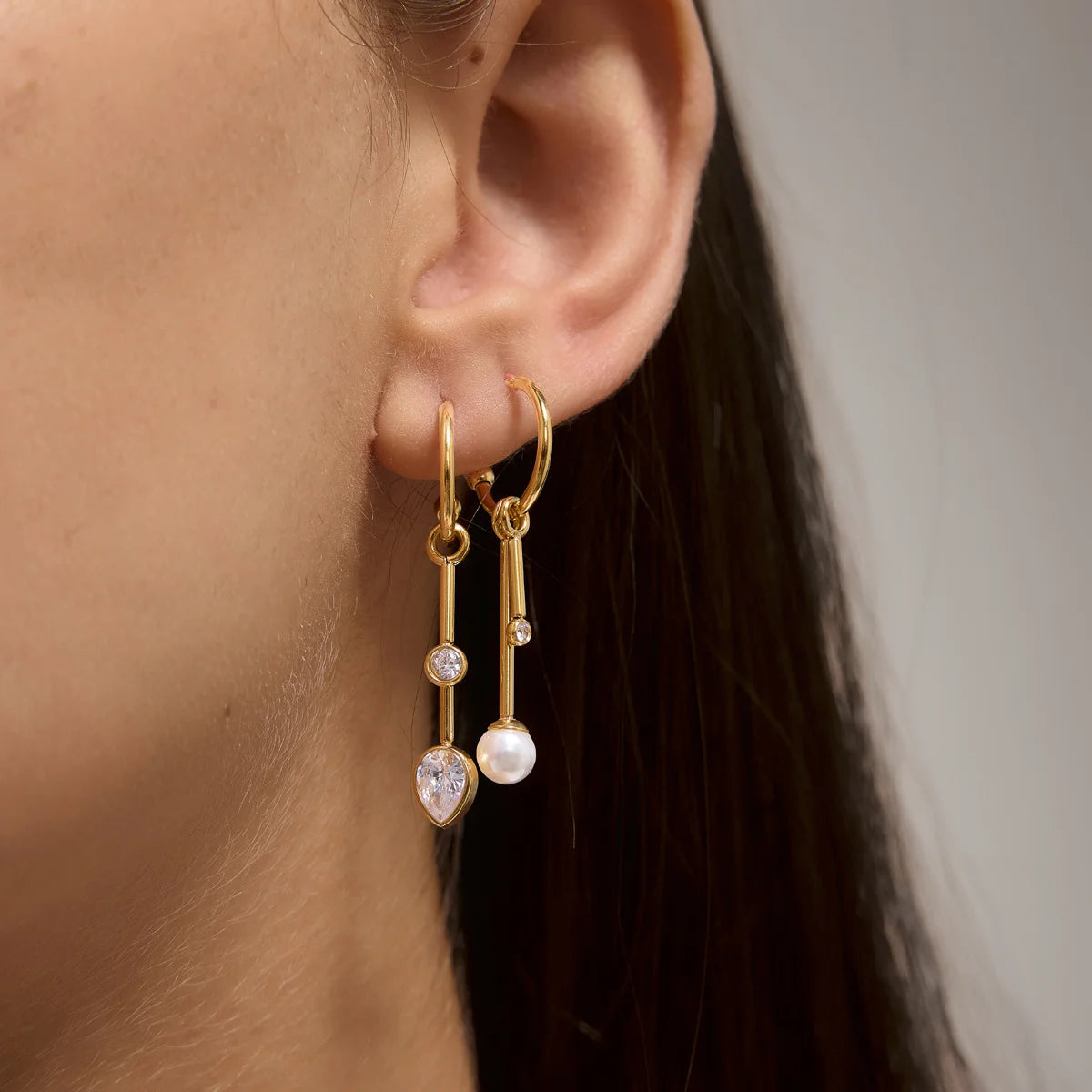 Pearl Drop Hoop Earrings — view 2